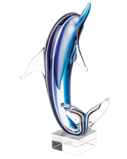 14" Blue Murano Glass Dolphin Figurine Tabletop Sculpture