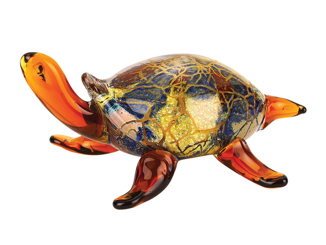 4" Clear Brown and Green Murano Glass Turtle Figurine Tabletop Sculpture