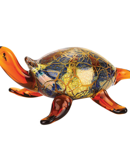 4" Clear Brown and Green Murano Glass Turtle Figurine Tabletop Sculpture