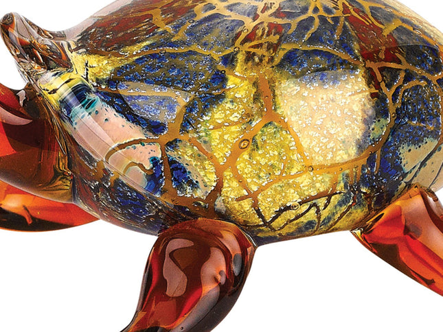 4" Clear Brown and Green Murano Glass Turtle Figurine Tabletop Sculpture