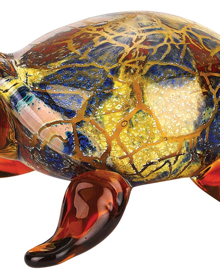 4" Clear Brown and Green Murano Glass Turtle Figurine Tabletop Sculpture