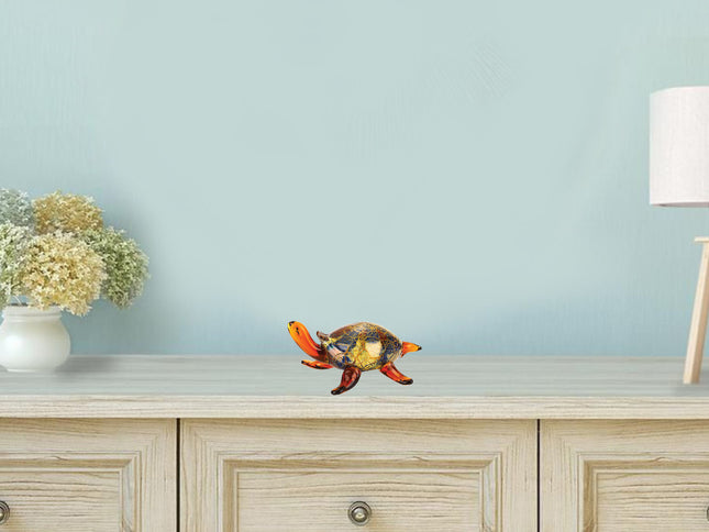 4" Clear Brown and Green Murano Glass Turtle Figurine Tabletop Sculpture