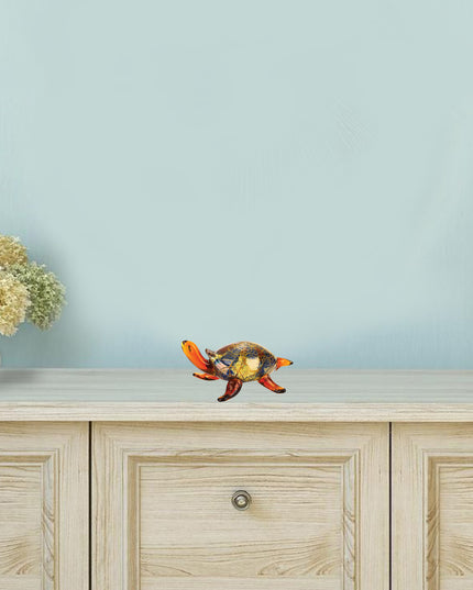 4" Clear Brown and Green Murano Glass Turtle Figurine Tabletop Sculpture