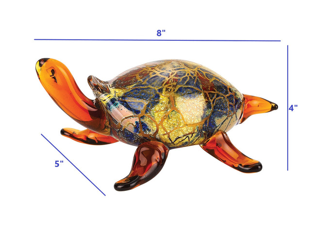 4" Clear Brown and Green Murano Glass Turtle Figurine Tabletop Sculpture