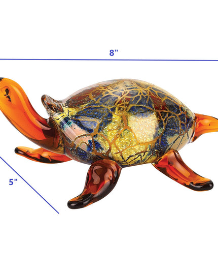 4" Clear Brown and Green Murano Glass Turtle Figurine Tabletop Sculpture