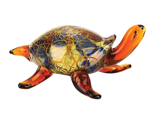 4" Clear Brown and Green Murano Glass Turtle Figurine Tabletop Sculpture