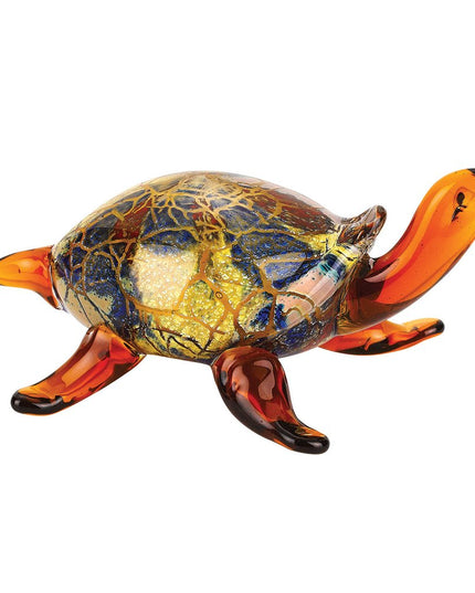 4" Clear Brown and Green Murano Glass Turtle Figurine Tabletop Sculpture