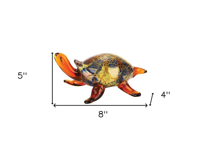 4" Clear Brown and Green Murano Glass Turtle Figurine Tabletop Sculpture