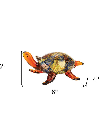 4" Clear Brown and Green Murano Glass Turtle Figurine Tabletop Sculpture