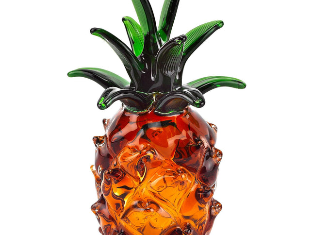 9" Orange Murano Glass Pineapple Statue Tabletop Sculpture