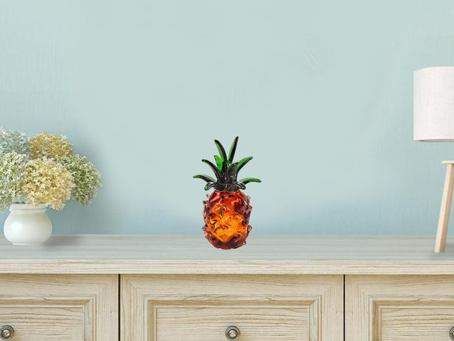 9" Orange Murano Glass Pineapple Statue Tabletop Sculpture