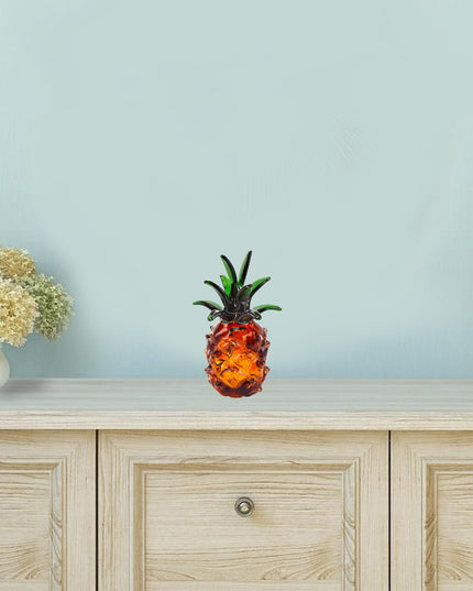 9" Orange Murano Glass Pineapple Statue Tabletop Sculpture