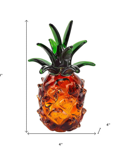 9" Orange Murano Glass Pineapple Statue Tabletop Sculpture