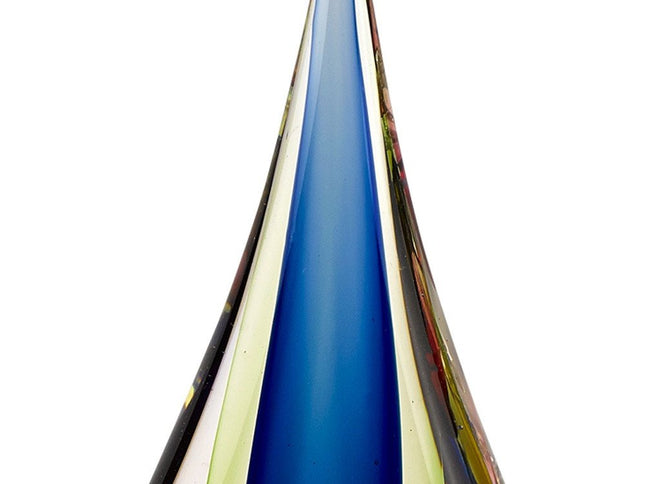 12" Clear Red Blue Yellow Murano Glass Modern Abstract Tabletop Sculpture