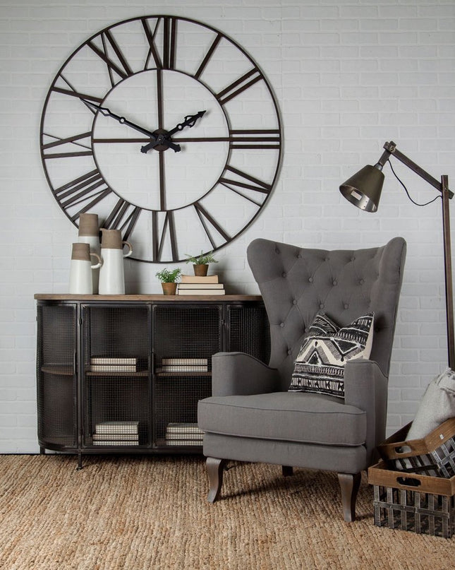 50" Circle Black Metal Skeleton Wall Clock