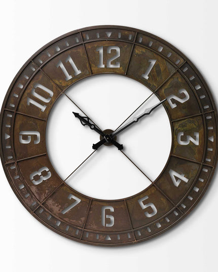 57" Round Industrial Brown Wall Clock