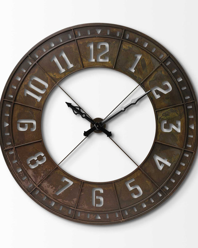 57" Round Industrial Brown Wall Clock