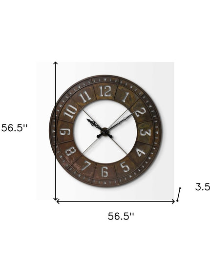 57" Round Industrial Brown Wall Clock