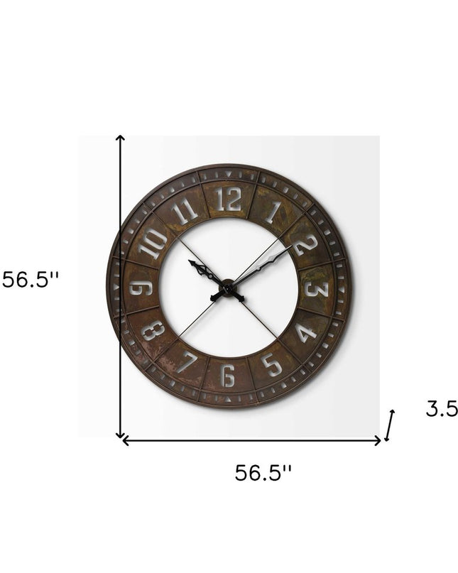 57" Round Industrial Brown Wall Clock