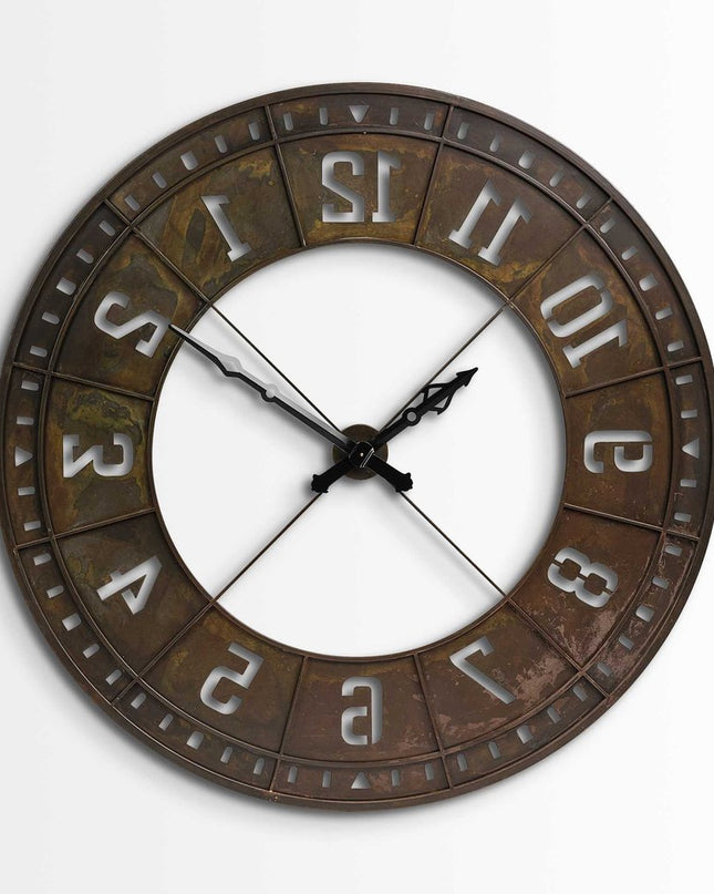 57" Round Industrial Brown Wall Clock