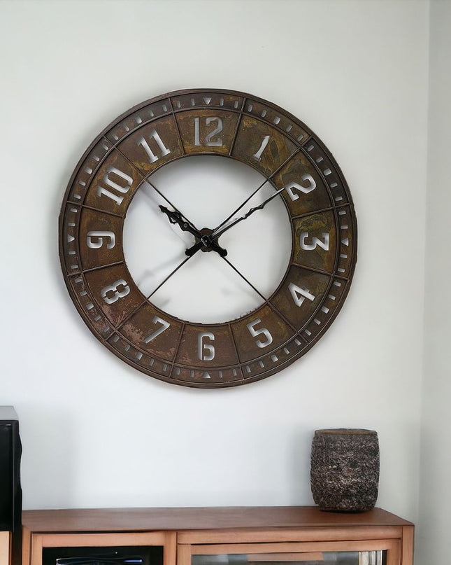 57" Round Industrial Brown Wall Clock