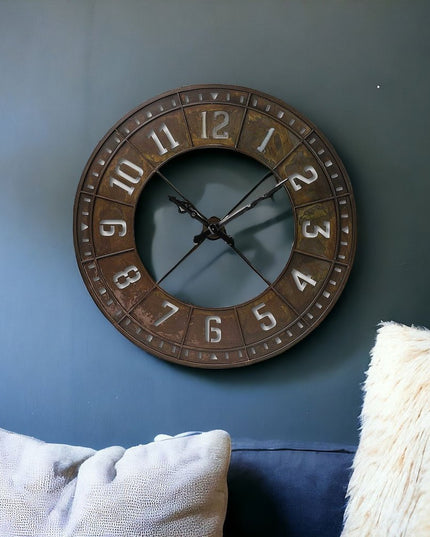 57" Round Industrial Brown Wall Clock