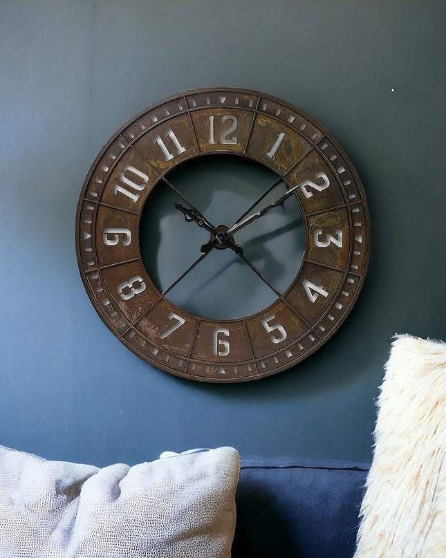 57" Round Industrial Brown Wall Clock
