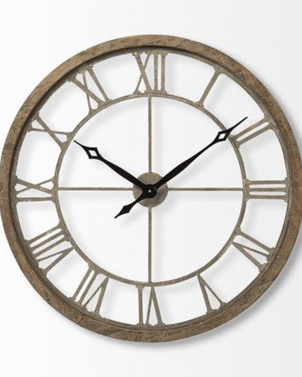 32" Circle Brown Metal Skeleton Wall Clock