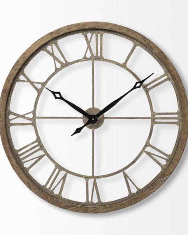 32" Circle Brown Metal Skeleton Wall Clock