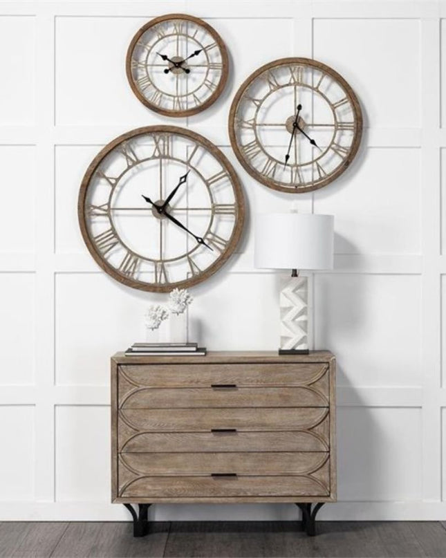 32" Circle Brown Metal Skeleton Wall Clock