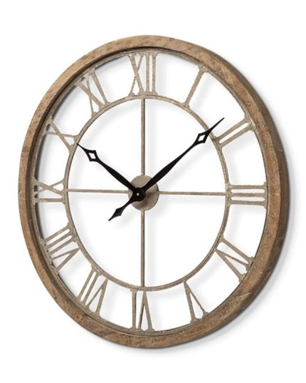 32" Circle Brown Metal Skeleton Wall Clock