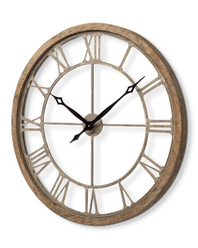 32" Circle Brown Metal Skeleton Wall Clock