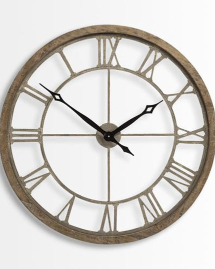 32" Circle Brown Metal Skeleton Wall Clock