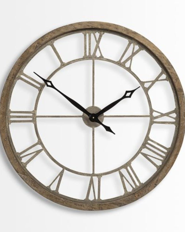 32" Circle Brown Metal Skeleton Wall Clock