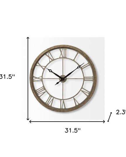 32" Circle Brown Metal Skeleton Wall Clock