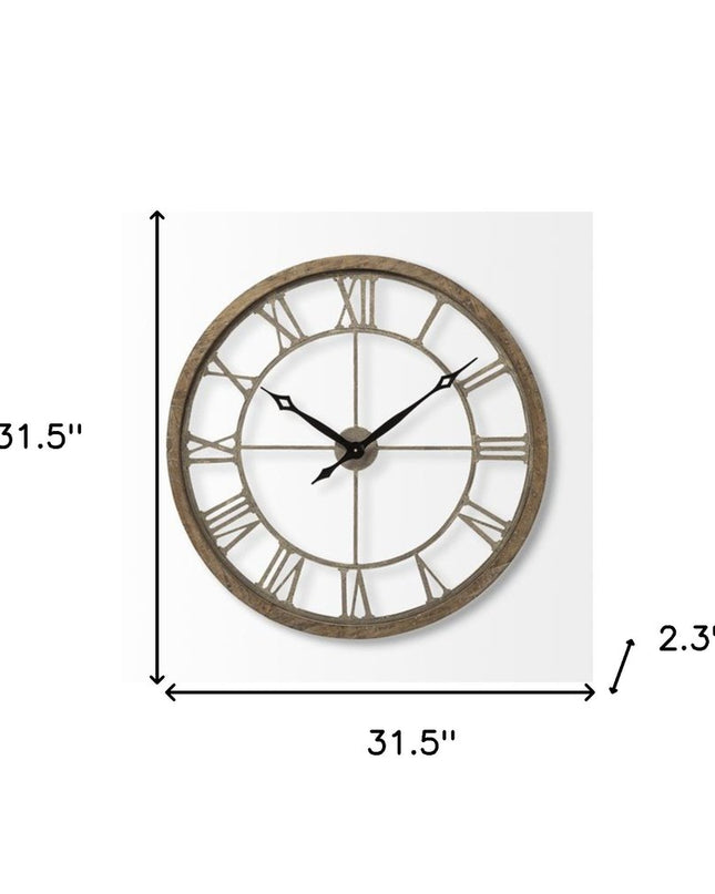 32" Circle Brown Metal Skeleton Wall Clock