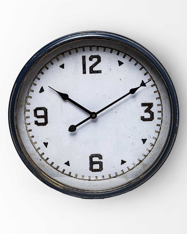 16" Circle Blue Glass Analog Wall Clock