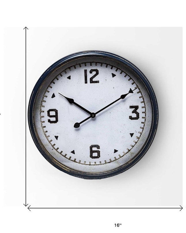 16" Circle Blue Glass Analog Wall Clock