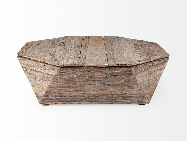 49" Natural Wood Octagon Distressed Lift Top Abstract Coffee Table