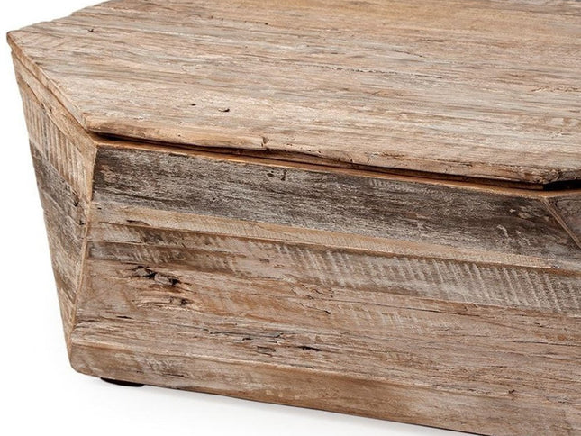 49" Natural Wood Octagon Distressed Lift Top Abstract Coffee Table