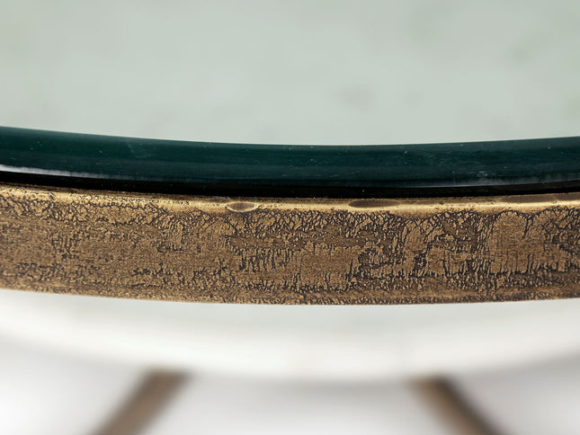 36" Brown and Gold Wood and Metal Round Coffee Table With Shelf