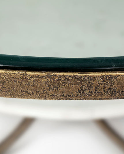 36" Brown and Gold Wood and Metal Round Coffee Table With Shelf