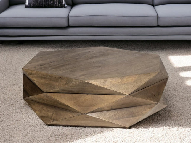 48" Brown Wood Hexagon Coffee Table