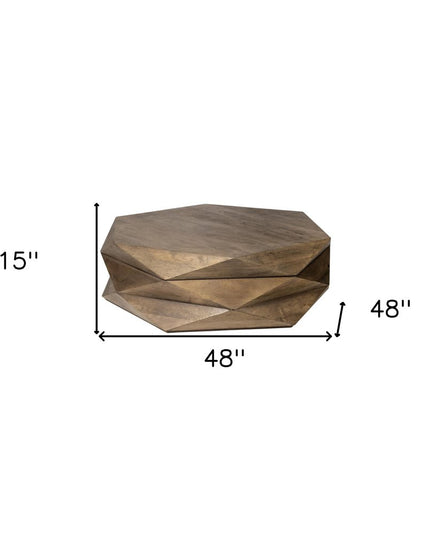 48" Brown Wood Hexagon Coffee Table