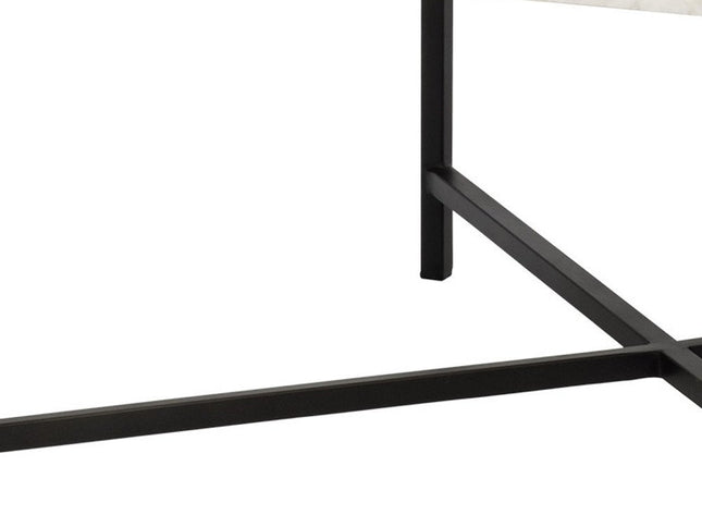 30" Black And White Genuine Marble and Metal Square Cross Legs Coffee Table