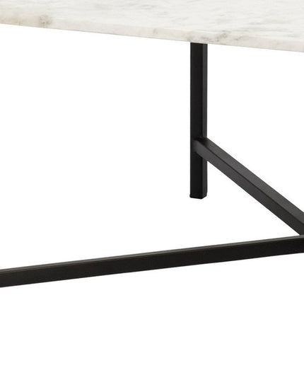 30" Black And White Genuine Marble and Metal Square Cross Legs Coffee Table