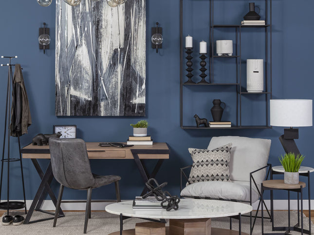 48" Brown and Black Genuine Marble and Metal Oval Coffee Table With Shelf