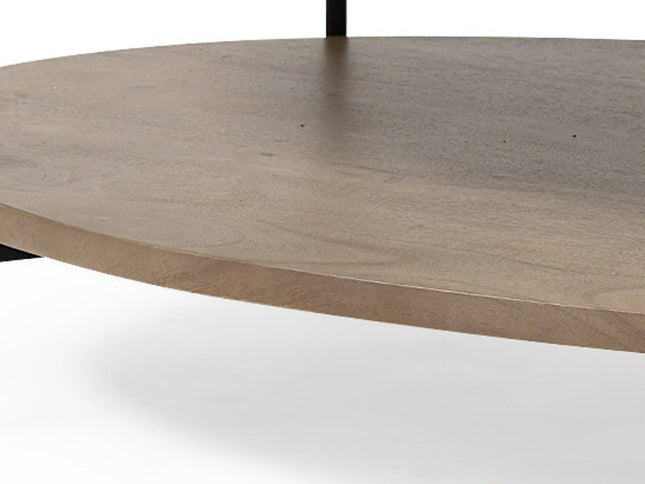 48" Brown and Black Genuine Marble and Metal Oval Coffee Table With Shelf