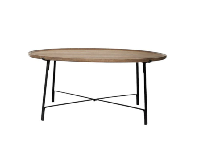 Set of Two Brown and Black Solid Wood and Iron Round Nested Coffee Tables