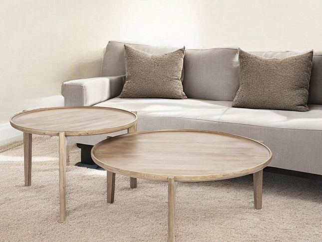 Set of Two Brown Solid Wood Round Nested Coffee Tables